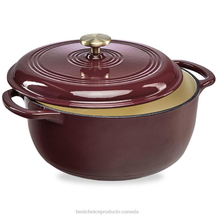 4LT2573 Cabernet Red Best Choice Products Cast-Iron Dutch Oven Kitchen Cookware w/ Enamel, Handles