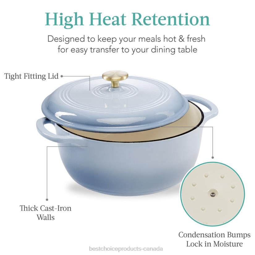 4LT2574 Cornflower Blue Best Choice Products Cast-Iron Dutch Oven Kitchen Cookware w/ Enamel, Handles