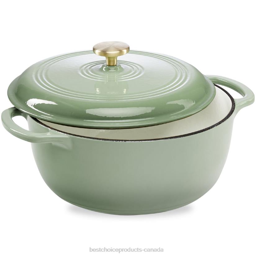 4LT2576 Sage Green Best Choice Products Cast-Iron Dutch Oven Kitchen Cookware w/ Enamel, Handles