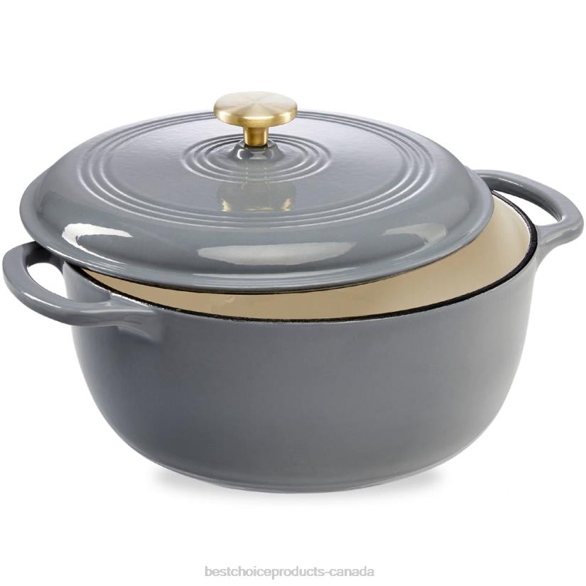 4LT2578 Graphite Gray Best Choice Products Cast-Iron Dutch Oven Kitchen Cookware w/ Enamel, Handles