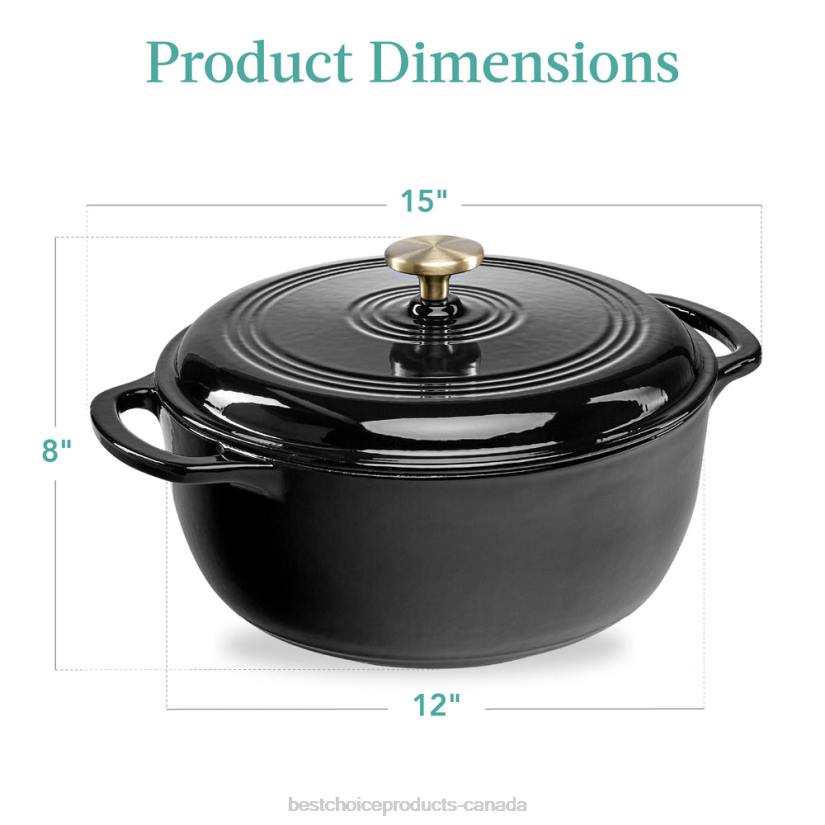 4LT2580 Black Licorice Best Choice Products Cast-Iron Dutch Oven Kitchen Cookware w/ Enamel, Handles