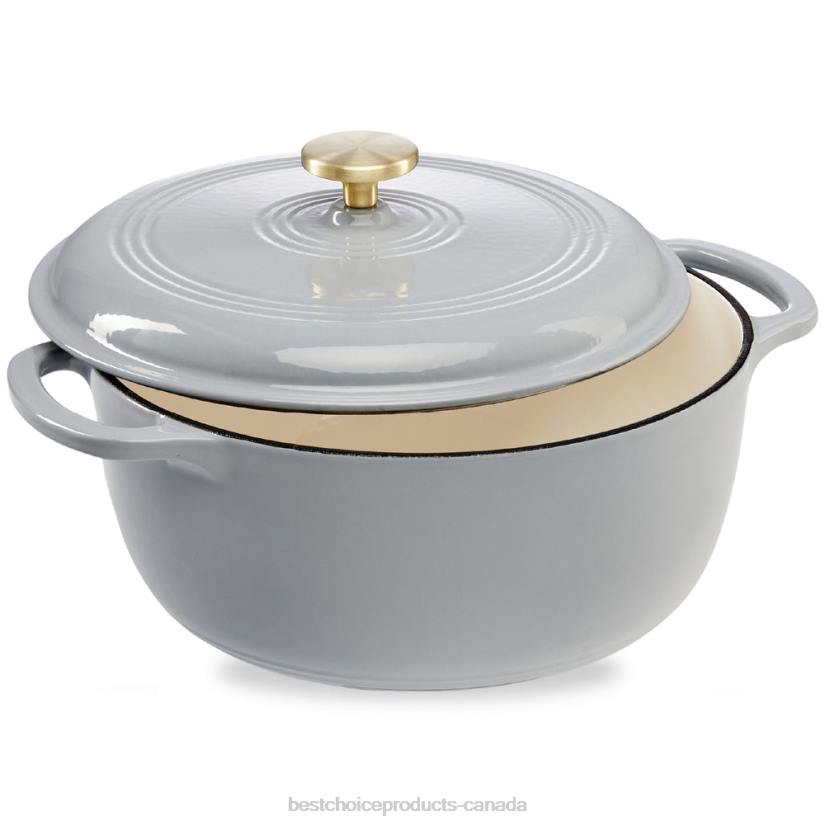 4LT2581 French Gray Best Choice Products Cast-Iron Dutch Oven Kitchen Cookware w/ Enamel, Handles