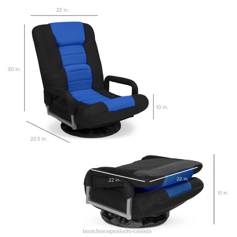 4LT21164 Black/Blue Best Choice Products Gaming Floor Chair w/ 360-Degree Swivel, Armrest, Adjustable Backrest