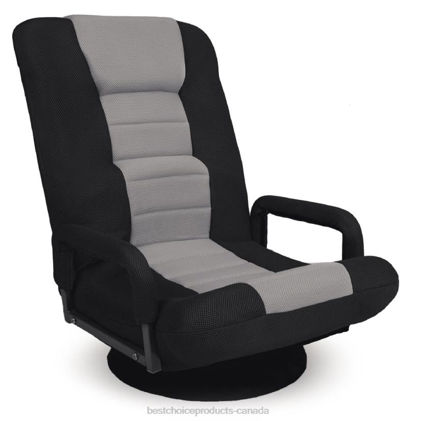4LT21166 Black/Gray Best Choice Products Gaming Floor Chair w/ 360-Degree Swivel, Armrest, Adjustable Backrest