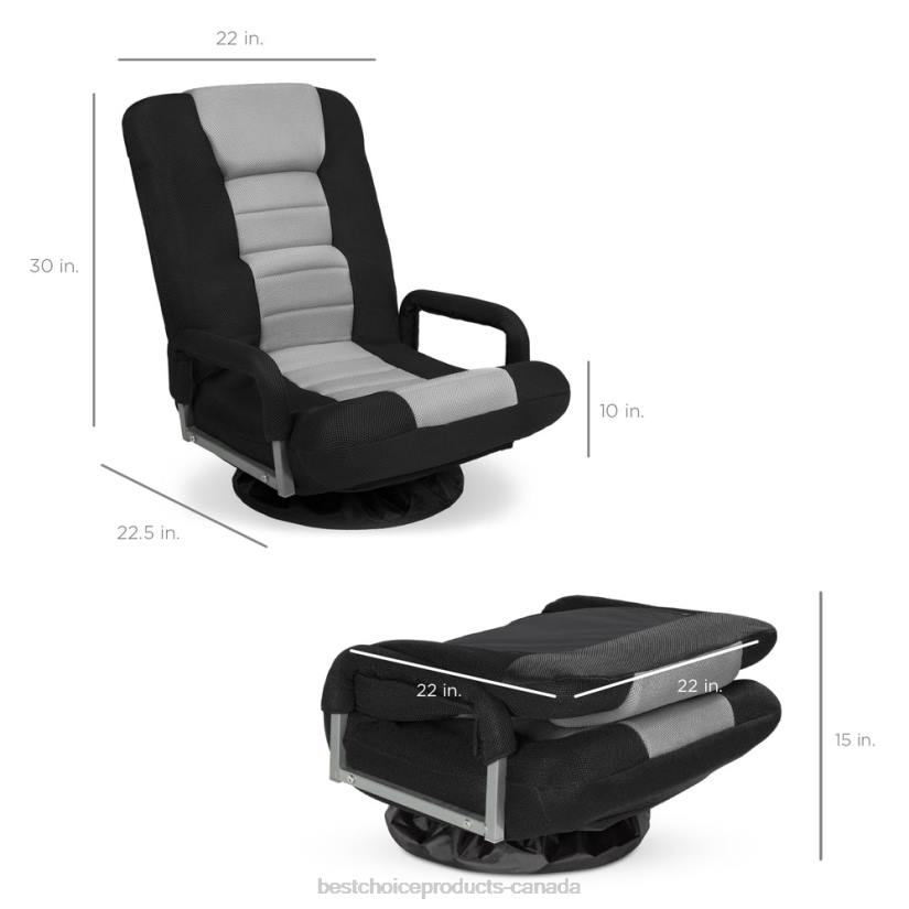 4LT21166 Black/Gray Best Choice Products Gaming Floor Chair w/ 360-Degree Swivel, Armrest, Adjustable Backrest