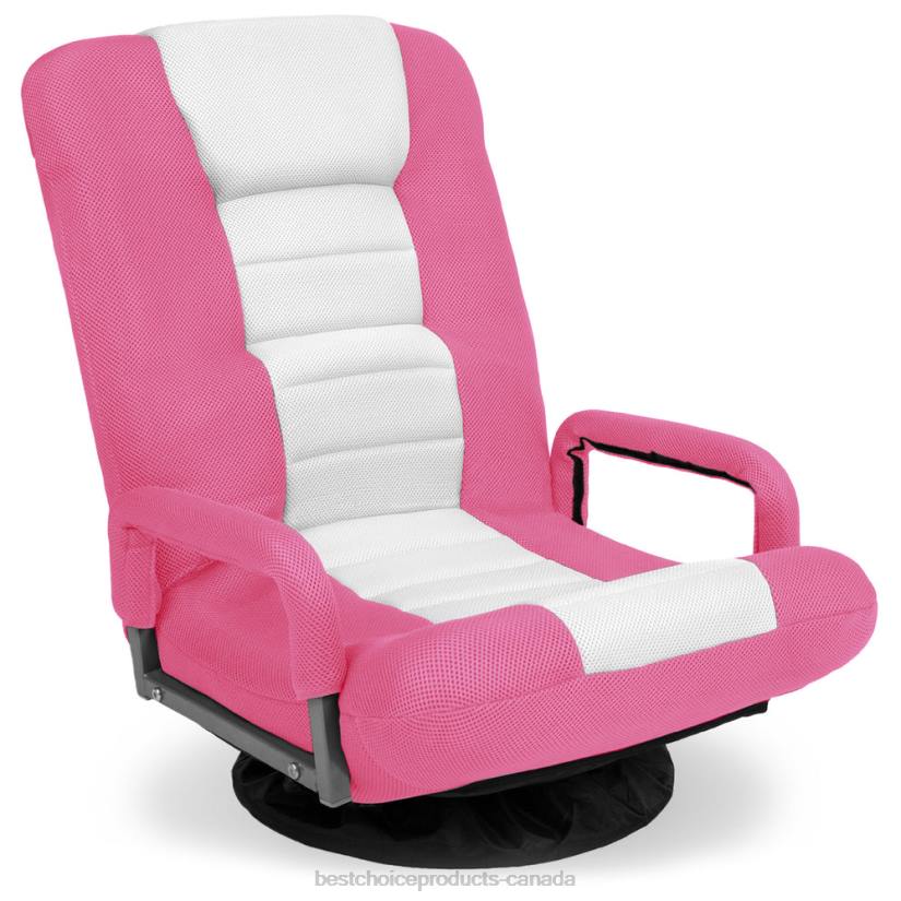 4LT21168 Pink/White Best Choice Products Gaming Floor Chair w/ 360-Degree Swivel, Armrest, Adjustable Backrest