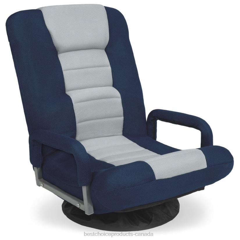 4LT21170 Blue/Gray Best Choice Products Gaming Floor Chair w/ 360-Degree Swivel, Armrest, Adjustable Backrest