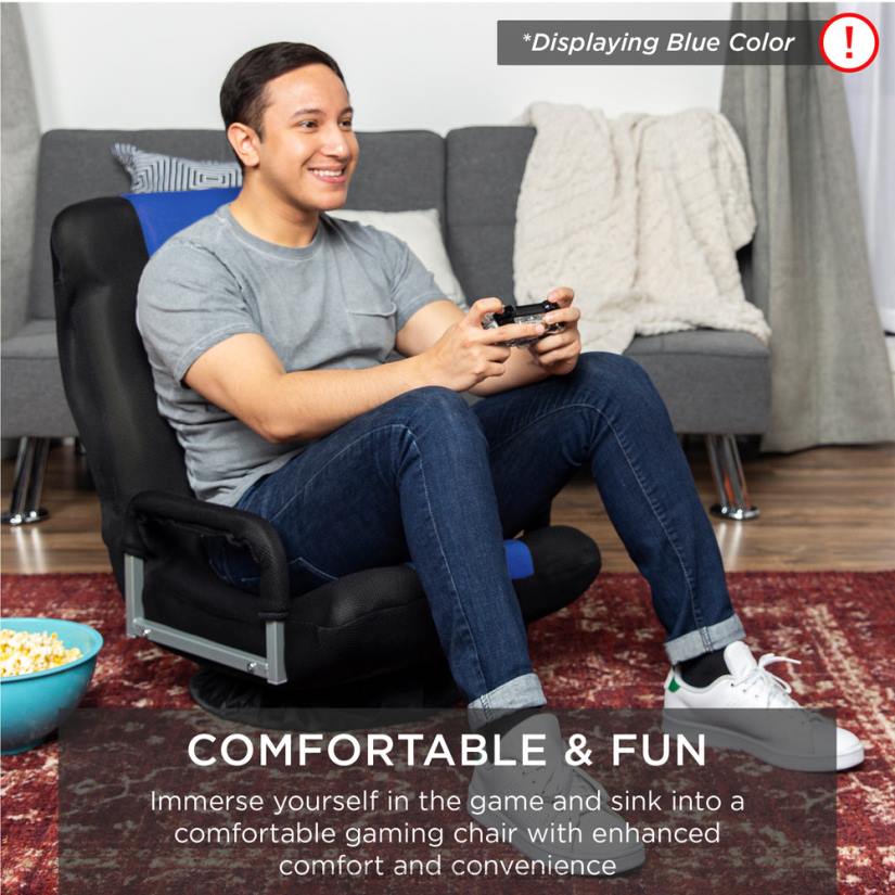 4LT21170 Blue/Gray Best Choice Products Gaming Floor Chair w/ 360-Degree Swivel, Armrest, Adjustable Backrest