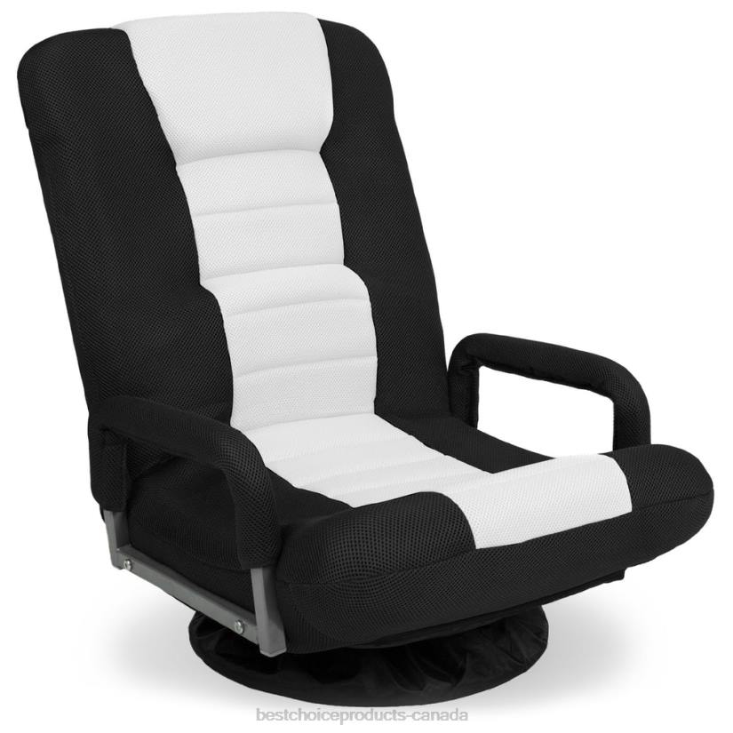 4LT21172 Black/White Best Choice Products Gaming Floor Chair w/ 360-Degree Swivel, Armrest, Adjustable Backrest