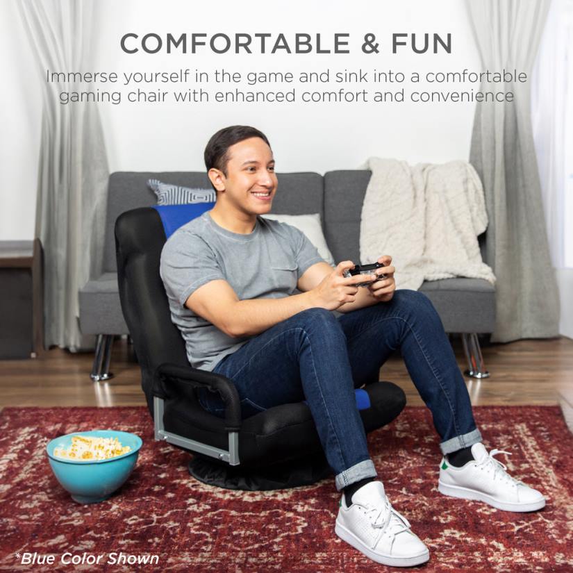 4LT21172 Black/White Best Choice Products Gaming Floor Chair w/ 360-Degree Swivel, Armrest, Adjustable Backrest