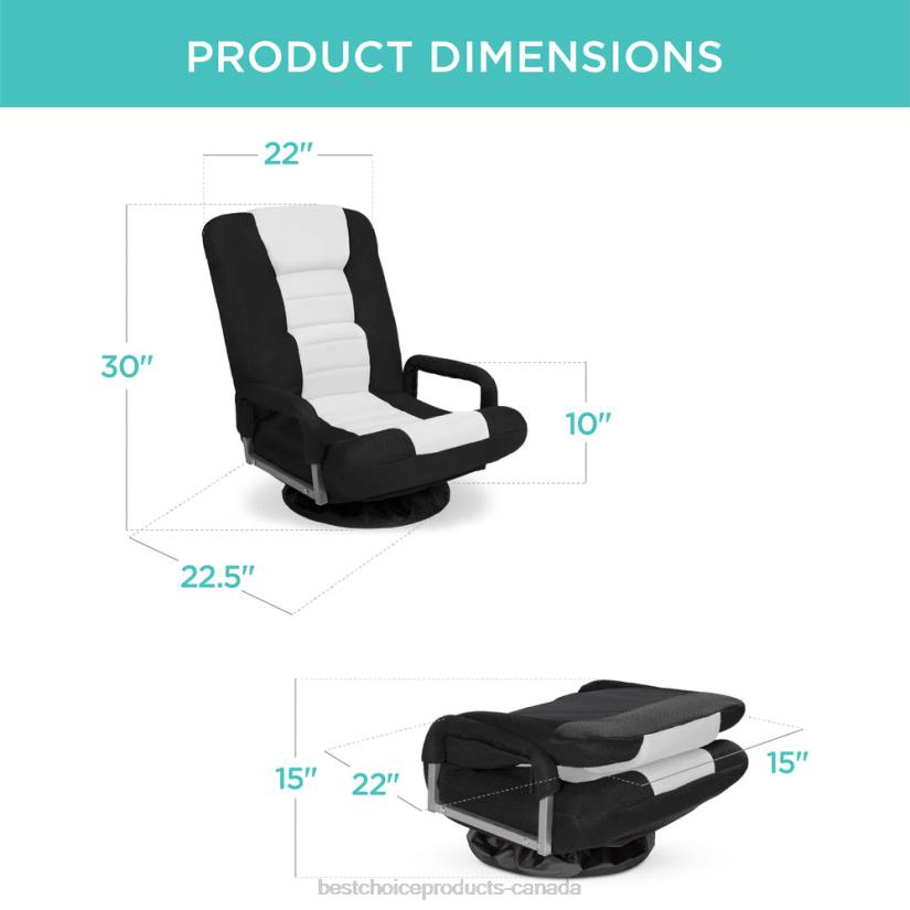 4LT21172 Black/White Best Choice Products Gaming Floor Chair w/ 360-Degree Swivel, Armrest, Adjustable Backrest