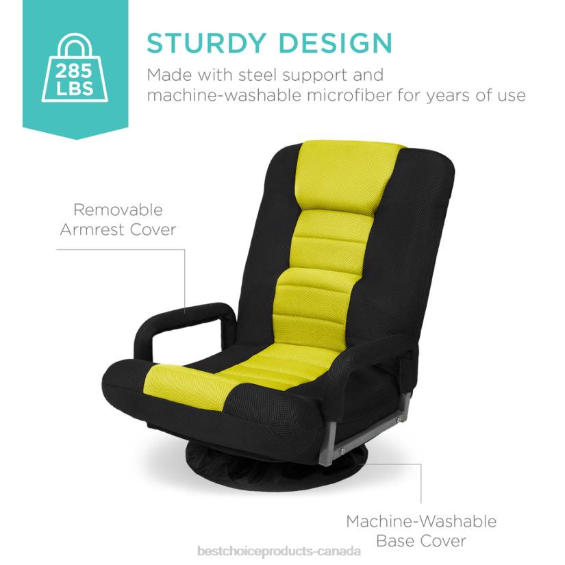 4LT21173 Black/Yellow Best Choice Products Gaming Floor Chair w/ 360-Degree Swivel, Armrest, Adjustable Backrest