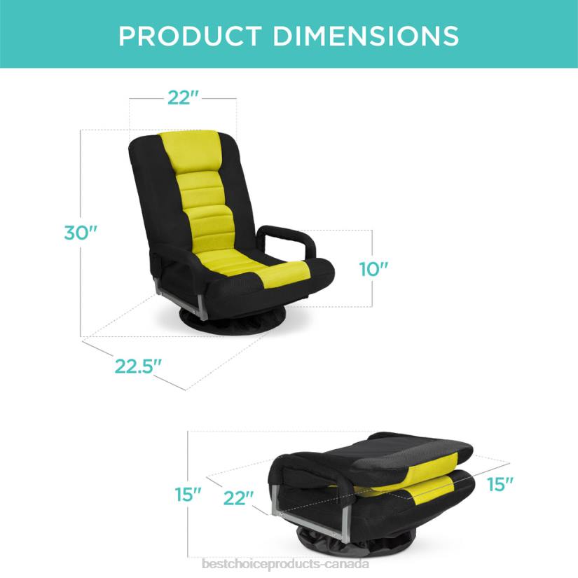 4LT21173 Black/Yellow Best Choice Products Gaming Floor Chair w/ 360-Degree Swivel, Armrest, Adjustable Backrest