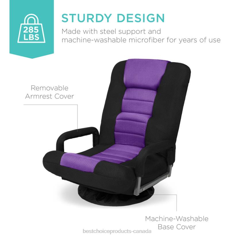 4LT21174 Black/Purple Best Choice Products Gaming Floor Chair w/ 360-Degree Swivel, Armrest, Adjustable Backrest