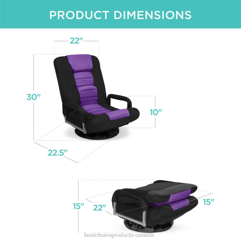 4LT21174 Black/Purple Best Choice Products Gaming Floor Chair w/ 360-Degree Swivel, Armrest, Adjustable Backrest