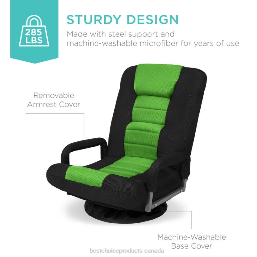 4LT21175 Black/Green Best Choice Products Gaming Floor Chair w/ 360-Degree Swivel, Armrest, Adjustable Backrest
