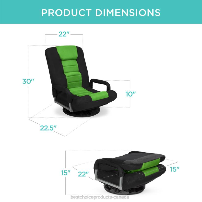 4LT21175 Black/Green Best Choice Products Gaming Floor Chair w/ 360-Degree Swivel, Armrest, Adjustable Backrest