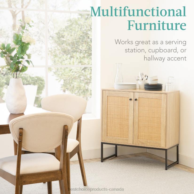 4LT21179 Natural Best Choice Products 2-Door Rattan Storage Cabinet Accent Furniture for Living Room w/ Foot Pads