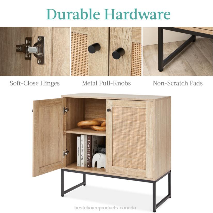 4LT21179 Natural Best Choice Products 2-Door Rattan Storage Cabinet Accent Furniture for Living Room w/ Foot Pads