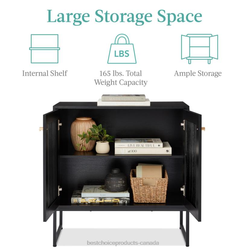 4LT21180 Black Best Choice Products 2-Door Rattan Storage Cabinet Accent Furniture for Living Room w/ Foot Pads
