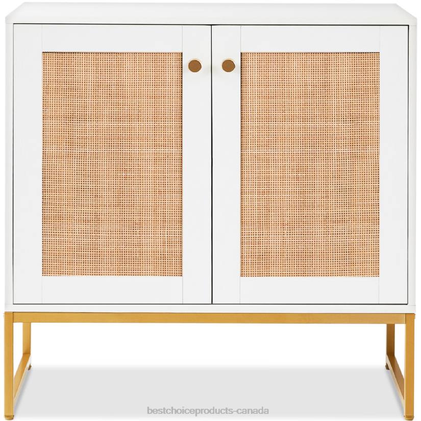 4LT21181 White Best Choice Products 2-Door Rattan Storage Cabinet Accent Furniture for Living Room w/ Foot Pads