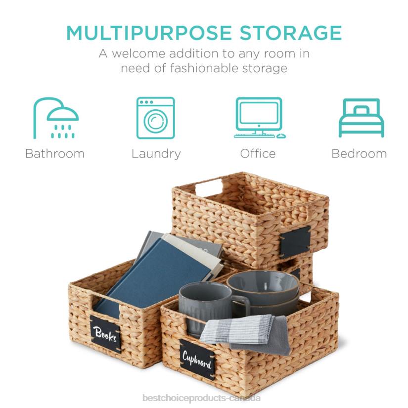 4LT21206 Natural Best Choice Products Set of 4 Water Hyacinth Pantry Baskets w/ Chalkboard, Marker