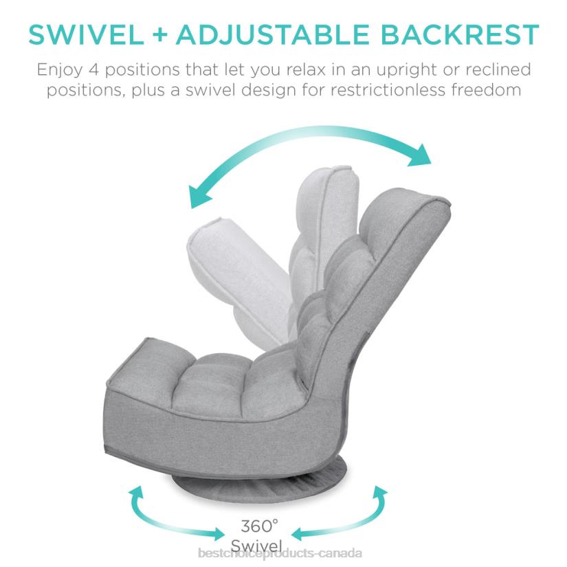 4LT21208 Gray Best Choice Products Folding Floor Gaming Chair w/ 360-Degree Swivel, 4 Adjustable Positions