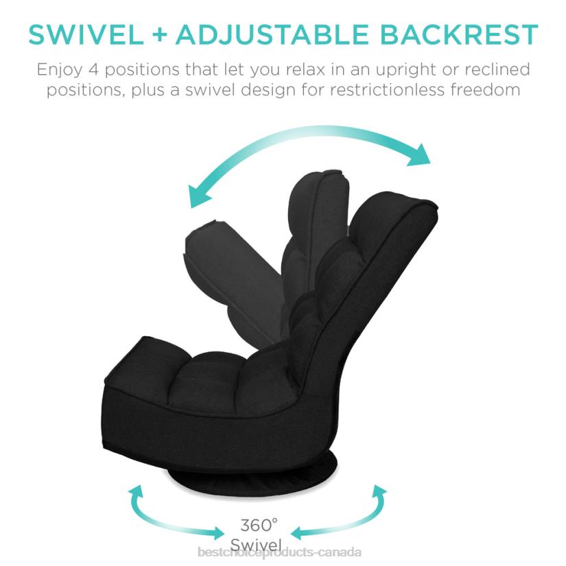 4LT21209 Black Best Choice Products Folding Floor Gaming Chair w/ 360-Degree Swivel, 4 Adjustable Positions