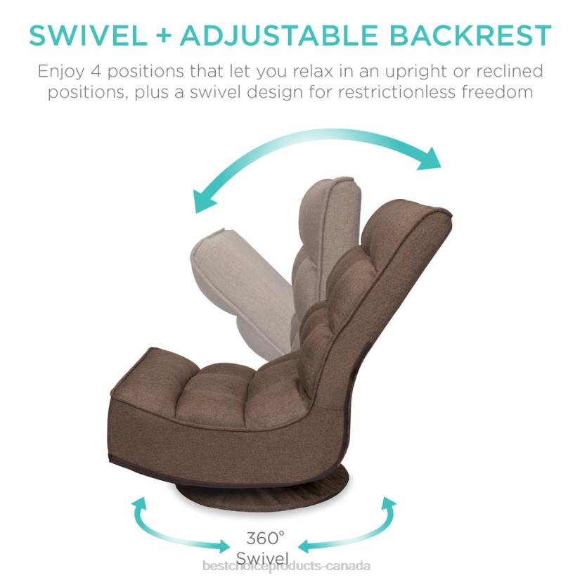 4LT21210 Coffee Best Choice Products Folding Floor Gaming Chair w/ 360-Degree Swivel, 4 Adjustable Positions