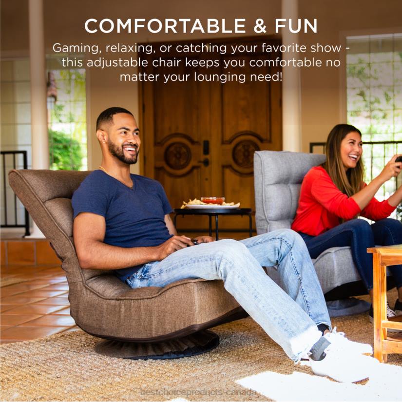 4LT21210 Coffee Best Choice Products Folding Floor Gaming Chair w/ 360-Degree Swivel, 4 Adjustable Positions