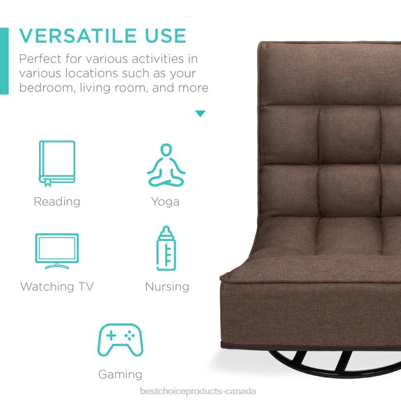 4LT21210 Coffee Best Choice Products Folding Floor Gaming Chair w/ 360-Degree Swivel, 4 Adjustable Positions