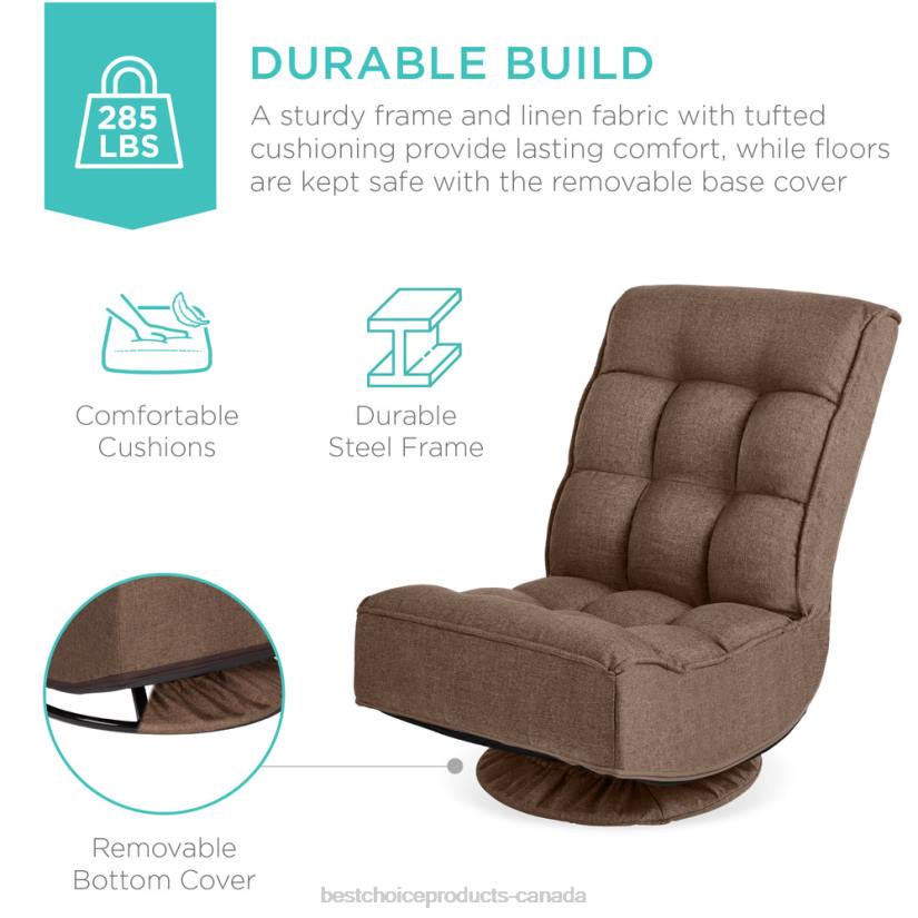 4LT21210 Coffee Best Choice Products Folding Floor Gaming Chair w/ 360-Degree Swivel, 4 Adjustable Positions