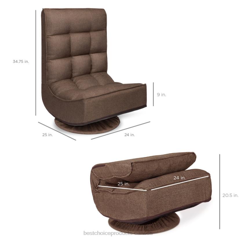 4LT21210 Coffee Best Choice Products Folding Floor Gaming Chair w/ 360-Degree Swivel, 4 Adjustable Positions