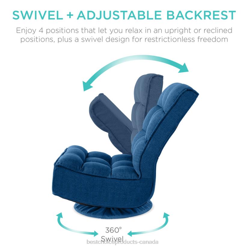 4LT21211 Dark Blue Best Choice Products Folding Floor Gaming Chair w/ 360-Degree Swivel, 4 Adjustable Positions