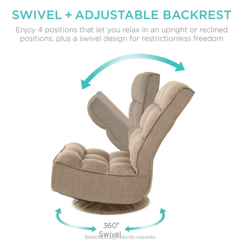 4LT21215 Tan Best Choice Products Folding Floor Gaming Chair w/ 360-Degree Swivel, 4 Adjustable Positions