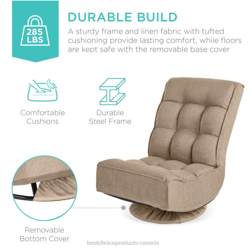 4LT21215 Tan Best Choice Products Folding Floor Gaming Chair w/ 360-Degree Swivel, 4 Adjustable Positions