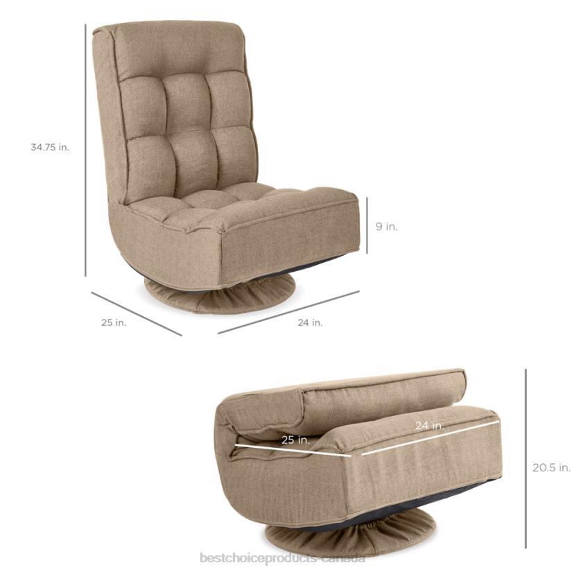 4LT21215 Tan Best Choice Products Folding Floor Gaming Chair w/ 360-Degree Swivel, 4 Adjustable Positions