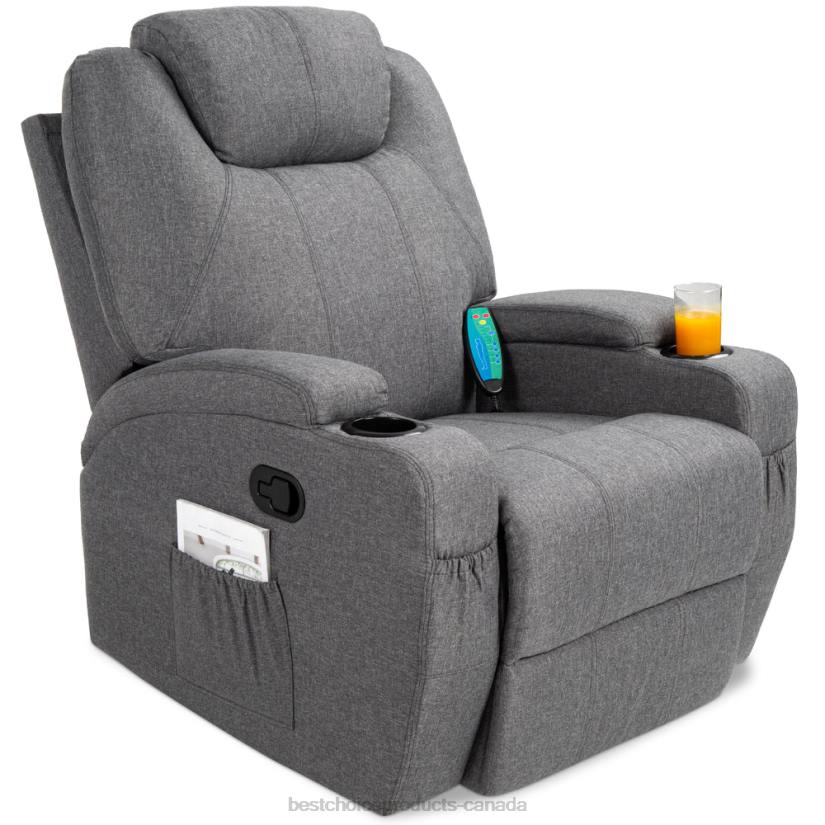 4LT21224 Gray Best Choice Products Linen Fabric Swivel Massage Recliner Chair w/ Remote Control, 5 Modes