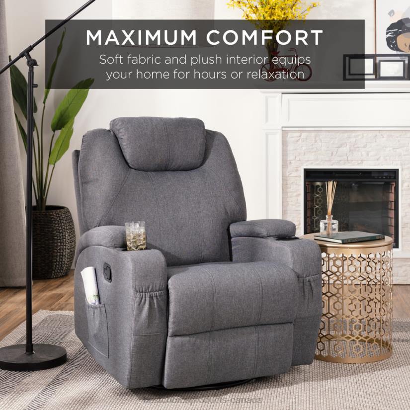 4LT21224 Gray Best Choice Products Linen Fabric Swivel Massage Recliner Chair w/ Remote Control, 5 Modes