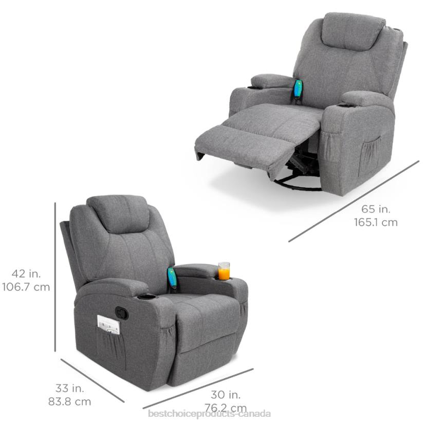4LT21224 Gray Best Choice Products Linen Fabric Swivel Massage Recliner Chair w/ Remote Control, 5 Modes