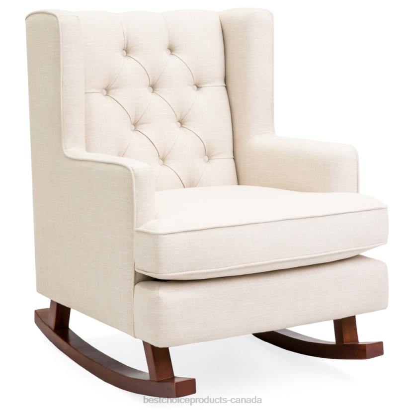 4LT21225 Beige Best Choice Products Tufted Upholstered Wingback Rocking Chair
