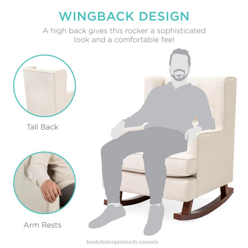 4LT21225 Beige Best Choice Products Tufted Upholstered Wingback Rocking Chair