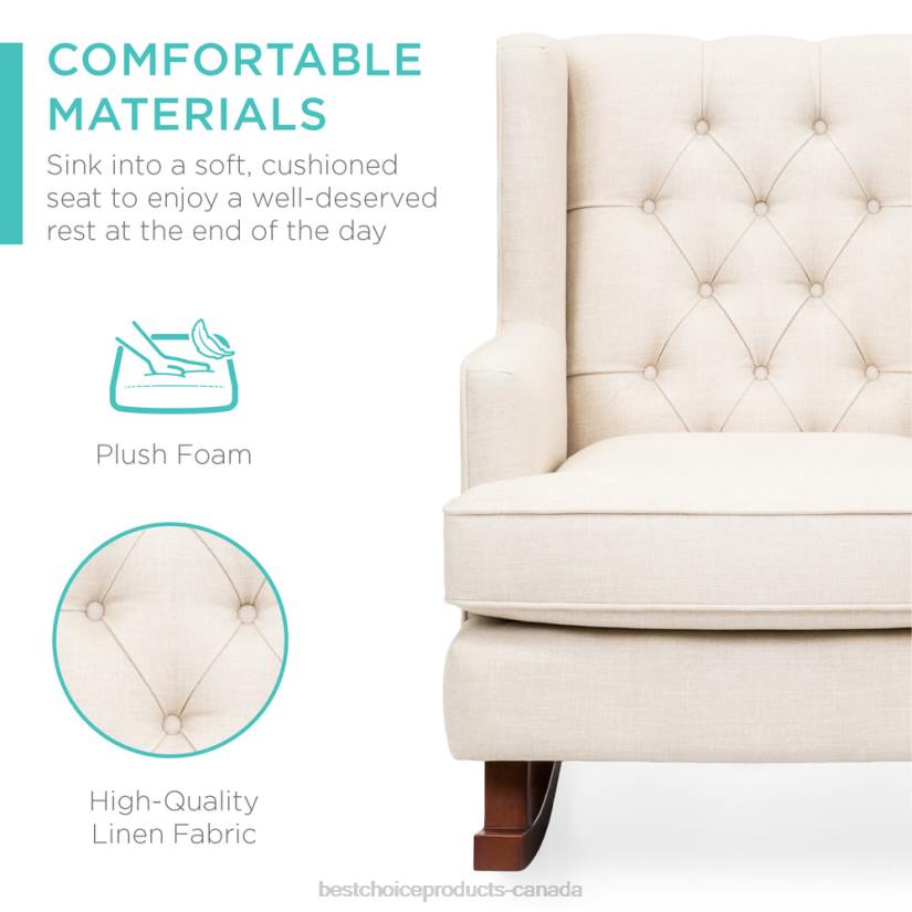4LT21225 Beige Best Choice Products Tufted Upholstered Wingback Rocking Chair