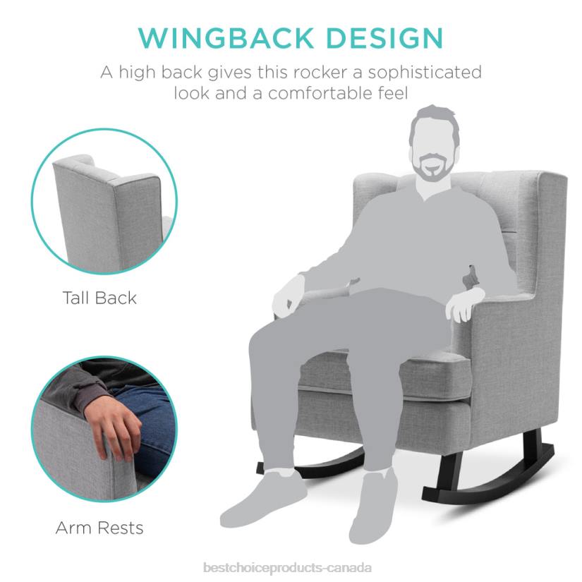 4LT21226 Gray Best Choice Products Tufted Upholstered Wingback Rocking Chair