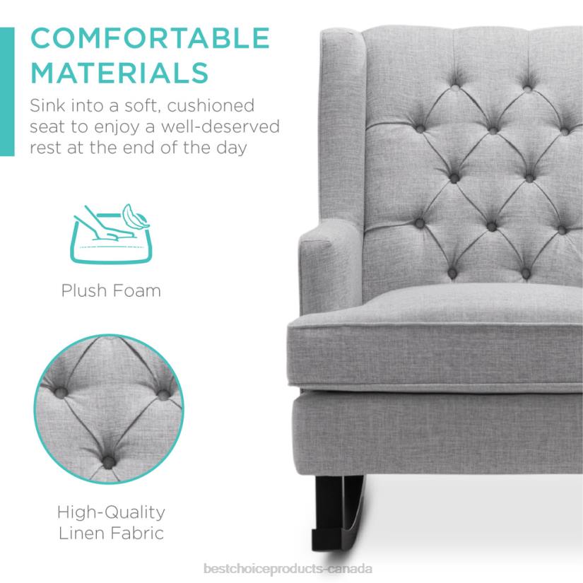 4LT21226 Gray Best Choice Products Tufted Upholstered Wingback Rocking Chair