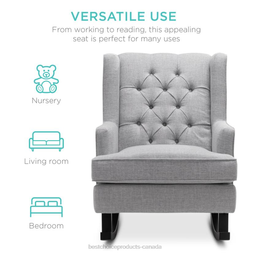 4LT21226 Gray Best Choice Products Tufted Upholstered Wingback Rocking Chair