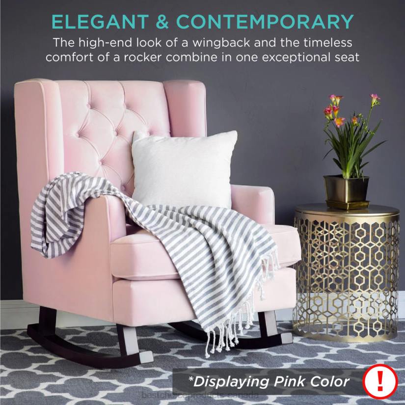 4LT21226 Gray Best Choice Products Tufted Upholstered Wingback Rocking Chair