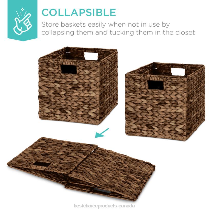 4LT21237 Brown Best Choice Products Set of 5 Collapsible Hyacinth Storage Baskets w/ Inserts