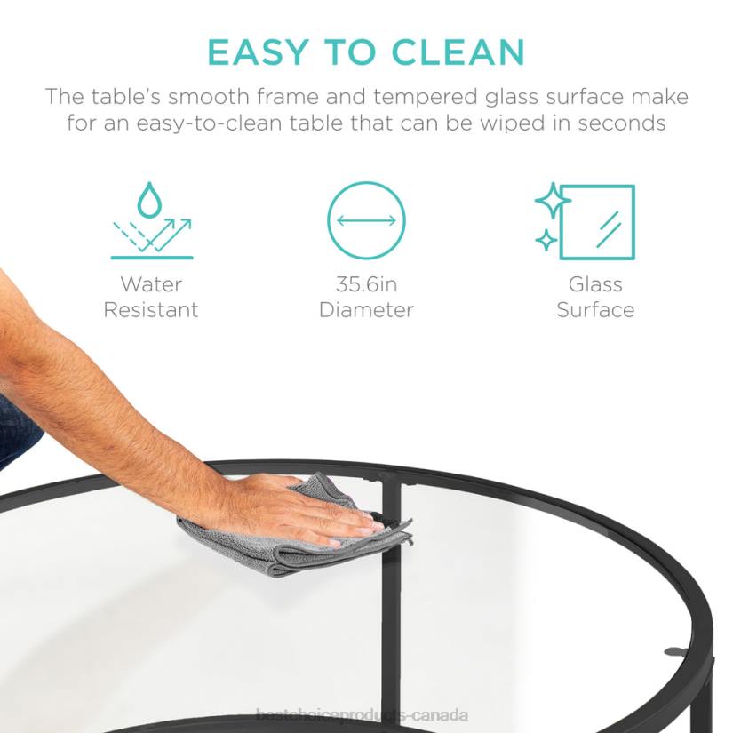 4LT21242 Black Best Choice Products Round Tempered Glass Coffee Table w/ Steel Frame