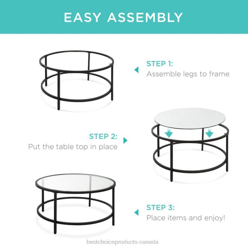 4LT21242 Black Best Choice Products Round Tempered Glass Coffee Table w/ Steel Frame